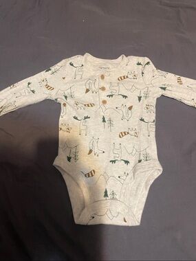 Carter's Light Gray Woodland Fox Long-Sleeve One-Piece